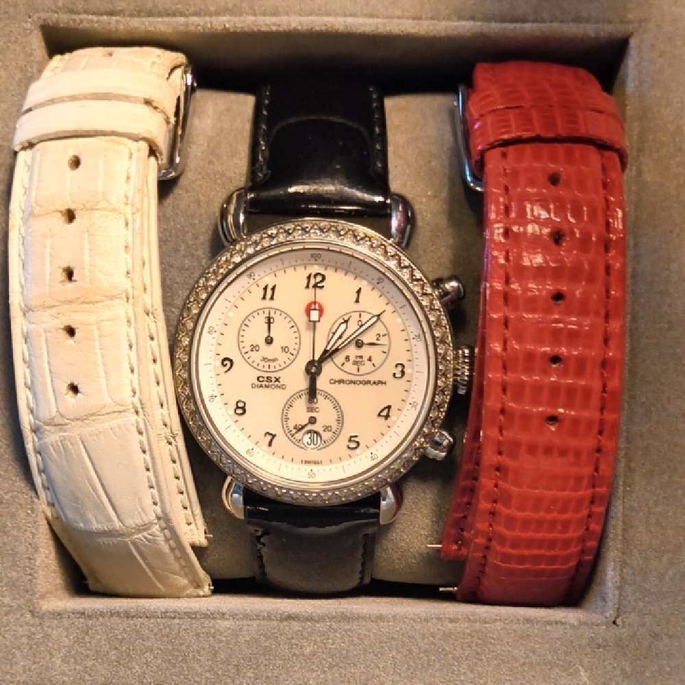 Michele CSX36 Diamond Chronograph Watch with 3 Interchangeable Straps
